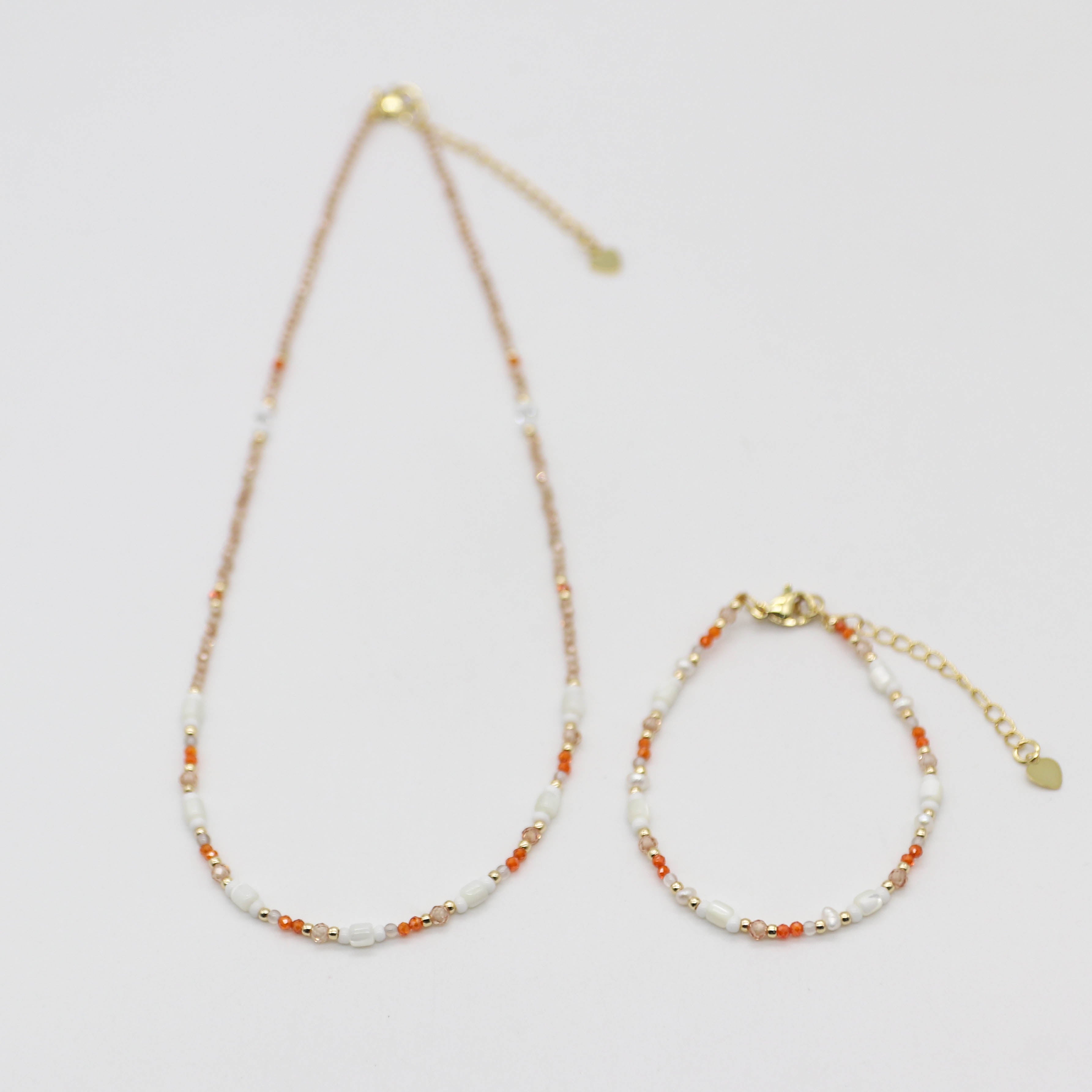 Nice 2mm Faceted Champagne Gold Zircon And MOP Necklace & Bracelet Set