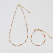 Nice 2mm Faceted Champagne Gold Zircon And MOP Necklace & Bracelet Set
