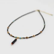 Nice 2mm Faceted Black Spinel And Picture Jasper Necklace & Bracelet Set