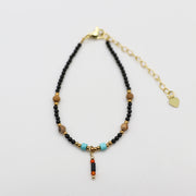 Nice 2mm Faceted Black Spinel And Picture Jasper Necklace & Bracelet Set