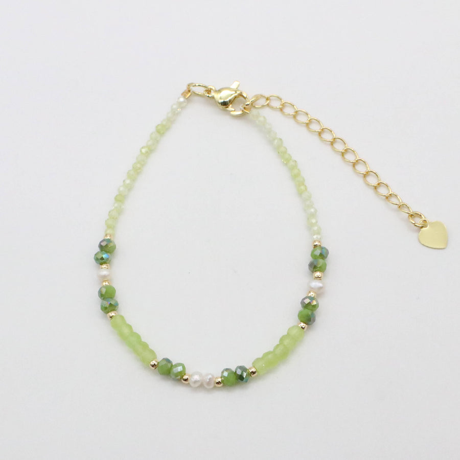 Fashion 2mm Faceted Green Zircon And pearl Necklace & Bracelet Set