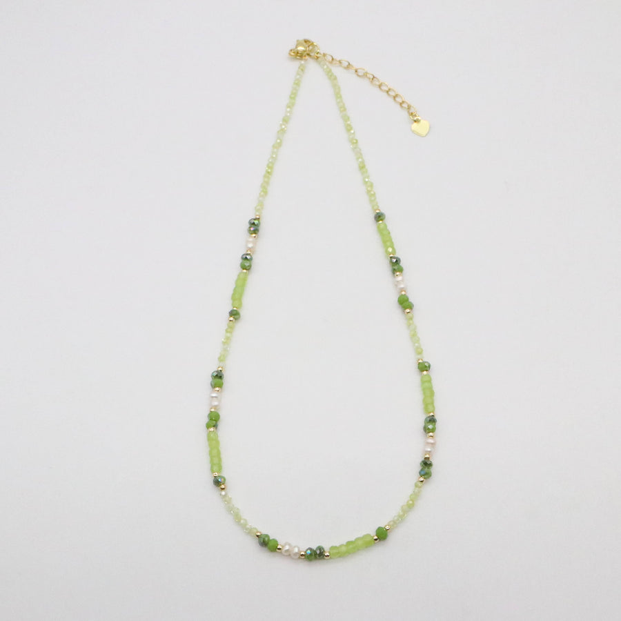 Fashion 2mm Faceted Green Zircon And pearl Necklace & Bracelet Set