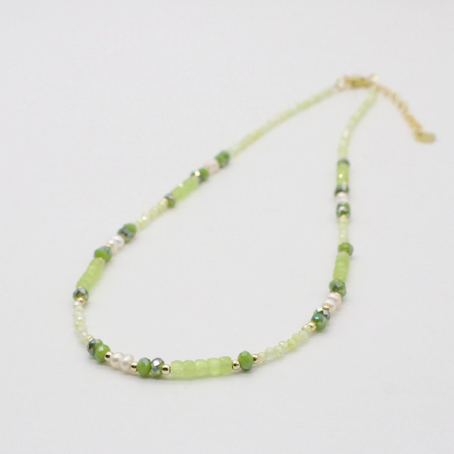 Fashion 2mm Faceted Green Zircon And pearl Necklace & Bracelet Set