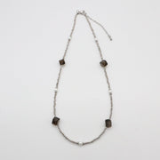 Fashion 6mm Squared Smoky Glass Beads Necklace & Bracelet Set