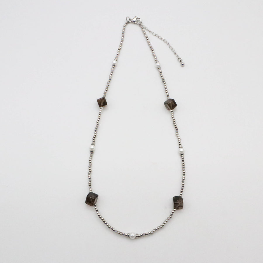 Fashion 6mm Squared Smoky Glass Beads Necklace & Bracelet Set