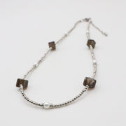 Fashion 6mm Squared Smoky Glass Beads Necklace & Bracelet Set