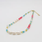 Fashion 8mm Irregular Shaped Pearl And Colourful Jade Necklace & Bracelet Set