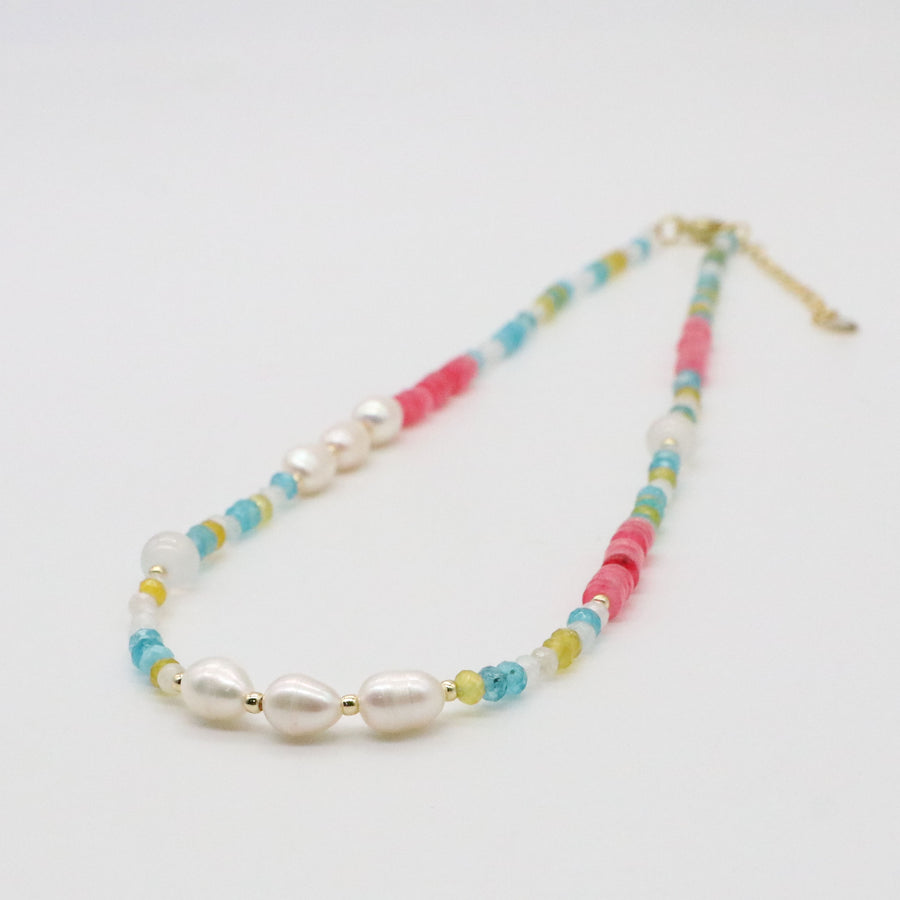 Fashion 8mm Irregular Shaped Pearl And Colourful Jade Necklace & Bracelet Set