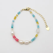 Fashion 8mm Irregular Shaped Pearl And Colourful Jade Necklace & Bracelet Set