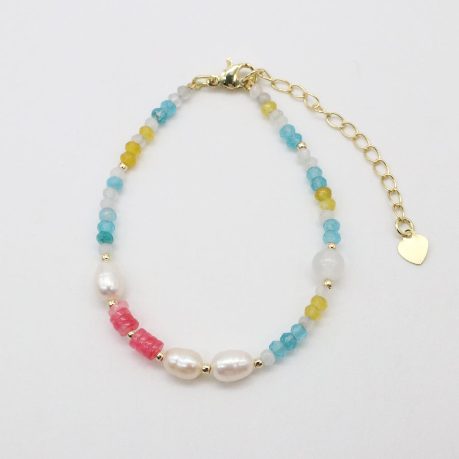 Fashion 8mm Irregular Shaped Pearl And Colourful Jade Necklace & Bracelet Set