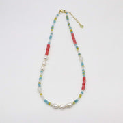 Fashion 8mm Irregular Shaped Pearl And Colourful Jade Necklace & Bracelet Set