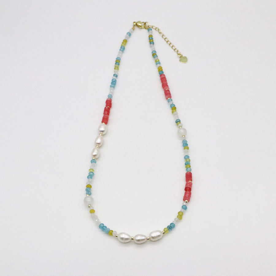Fashion 8mm Irregular Shaped Pearl And Colourful Jade Necklace & Bracelet Set
