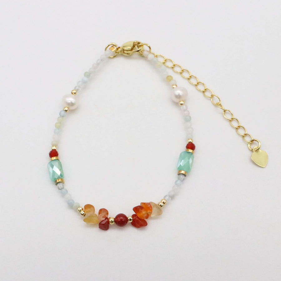 Warm Sunset Vibe Natural Stone Layered Bracelet Set with Bow Charm [B127]