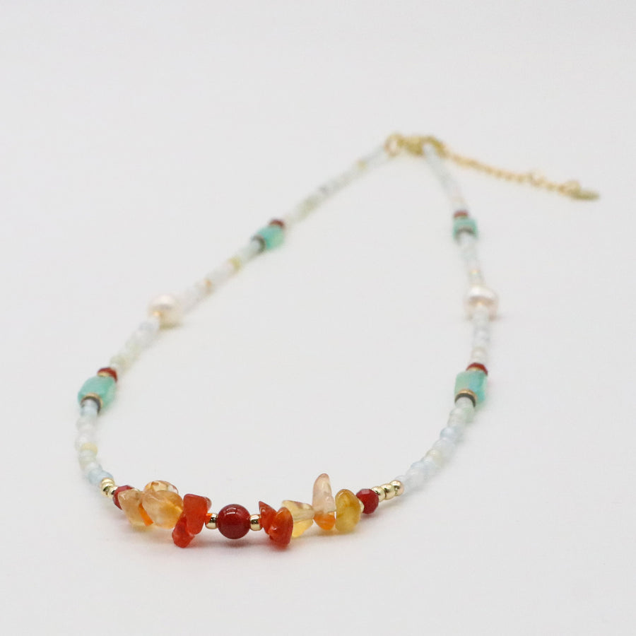 Nice 2mm Morganite Beads And 4-6mm Red Carnelian Chips  Necklace & Bracelet Set