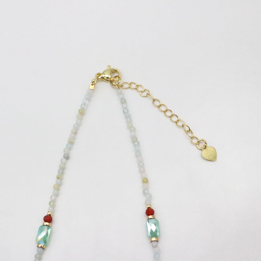Nice 2mm Morganite Beads And 4-6mm Red Carnelian Chips  Necklace & Bracelet Set