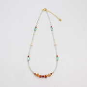 Nice 2mm Morganite Beads And 4-6mm Red Carnelian Chips  Necklace & Bracelet Set