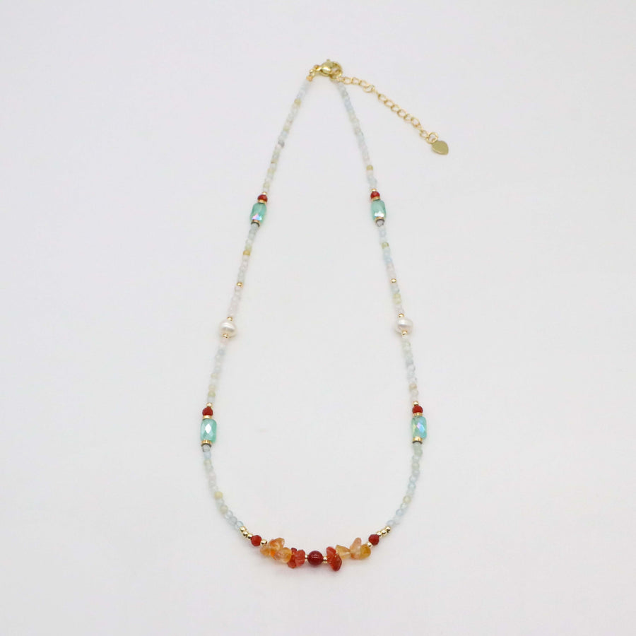 Nice 2mm Morganite Beads And 4-6mm Red Carnelian Chips  Necklace & Bracelet Set