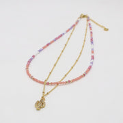 Nice 2mm Faceted Pink Tourmaline With Metal Chain Necklace & Bracelet Set