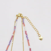 Nice 2mm Faceted Pink Tourmaline With Metal Chain Necklace & Bracelet Set