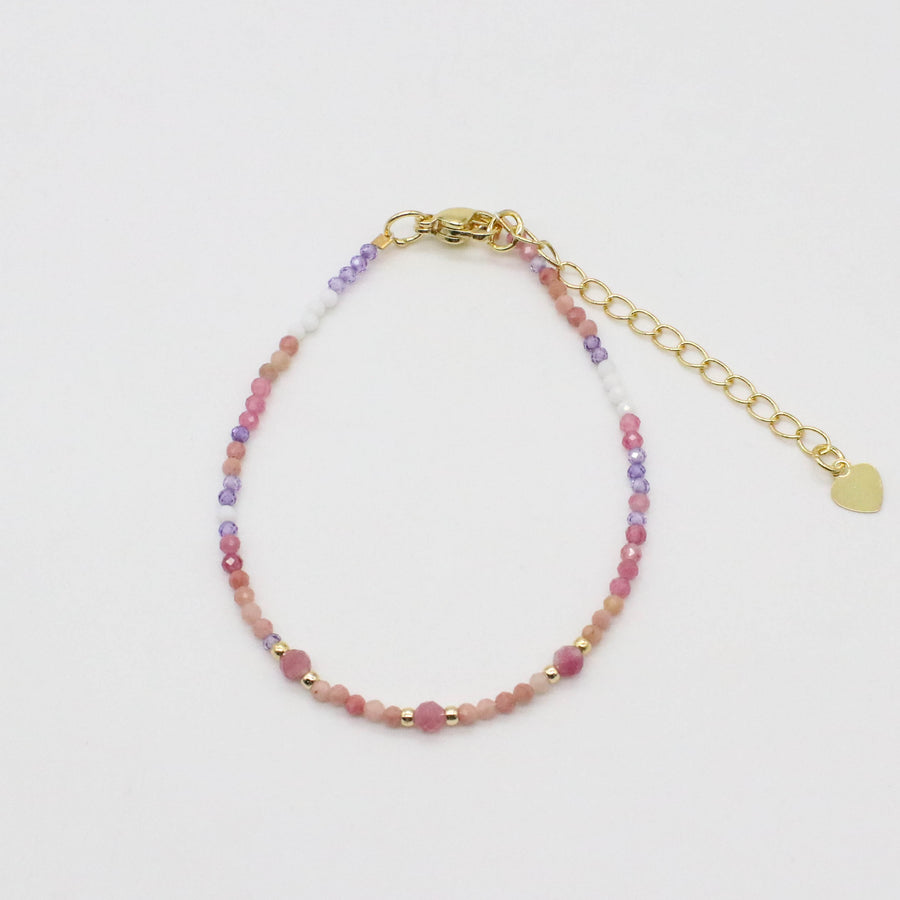 Nice 2mm Faceted Pink Tourmaline With Metal Chain Necklace & Bracelet Set