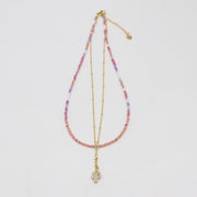 Nice 2mm Faceted Pink Tourmaline With Metal Chain Necklace & Bracelet Set