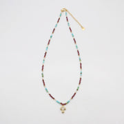 Nice 2mm Faceted Turquoise And Garnet Necklace & Bracelet Set