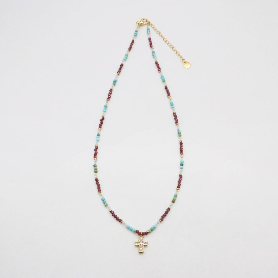Nice 2mm Faceted Turquoise And Garnet Necklace & Bracelet Set