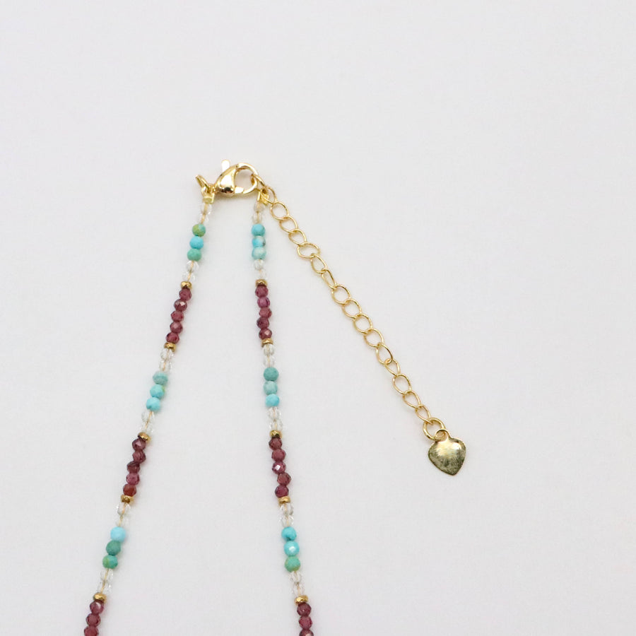 Nice 2mm Faceted Turquoise And Garnet Necklace & Bracelet Set
