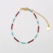 Nice 2mm Faceted Turquoise And Garnet Necklace & Bracelet Set