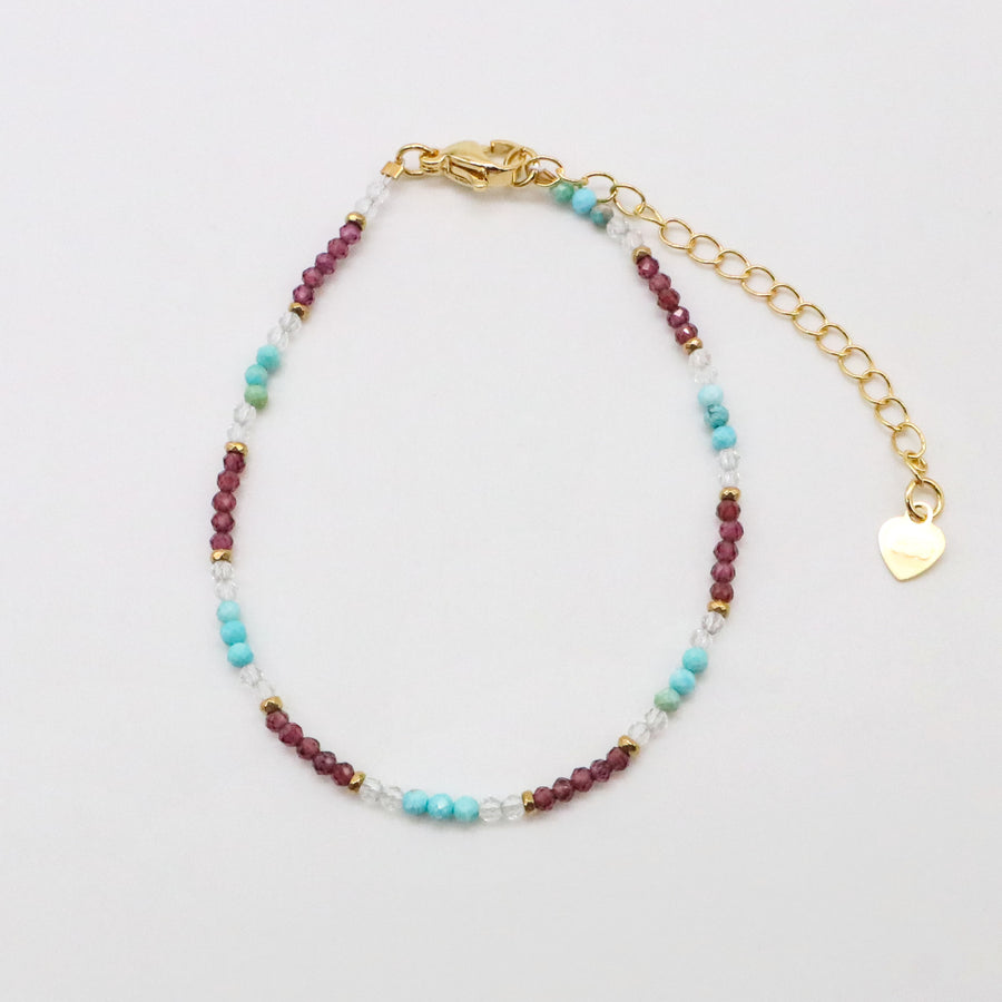 Nice 2mm Faceted Turquoise And Garnet Necklace & Bracelet Set