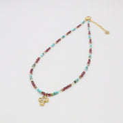 Nice 2mm Faceted Turquoise And Garnet Necklace & Bracelet Set