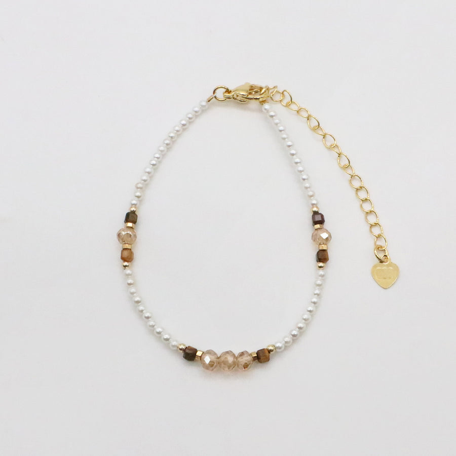 Nice MOP Pearl And Yellow Tiger Eye Beads Necklace & Bracelet Set
