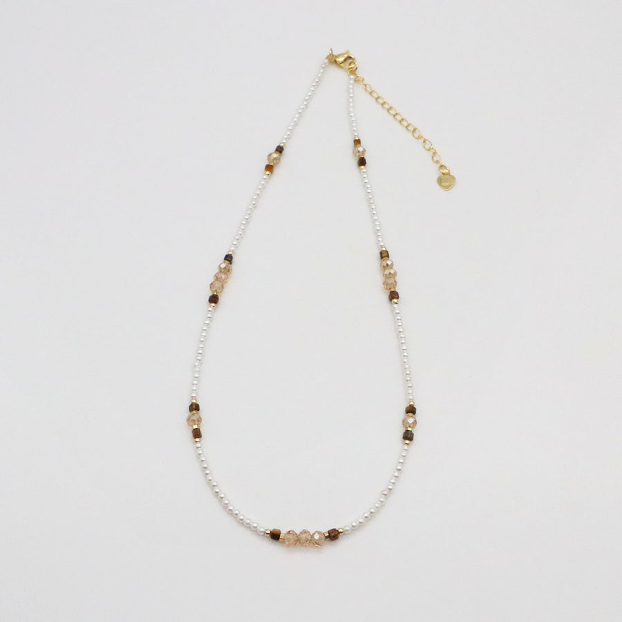 Nice MOP Pearl And Yellow Tiger Eye Beads Necklace & Bracelet Set