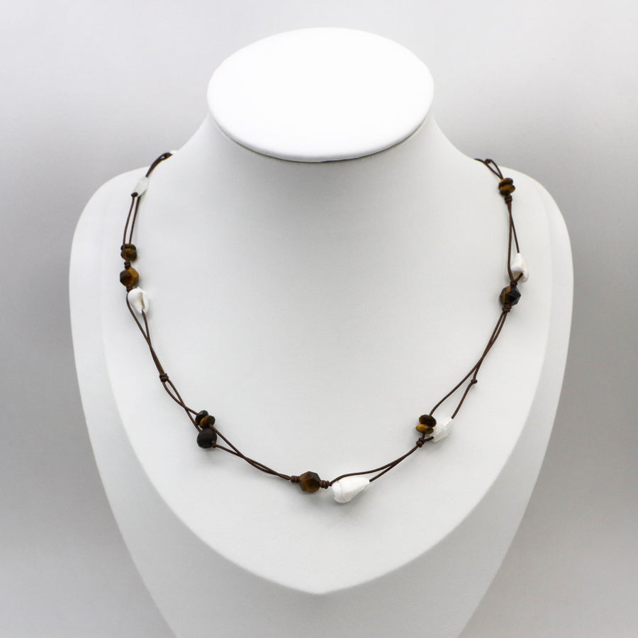 Hand-woven Rope 5.5mm Tiger eye  Necklace Natural Organic Style