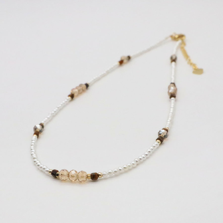 Nice MOP Pearl And Yellow Tiger Eye Beads Necklace & Bracelet Set