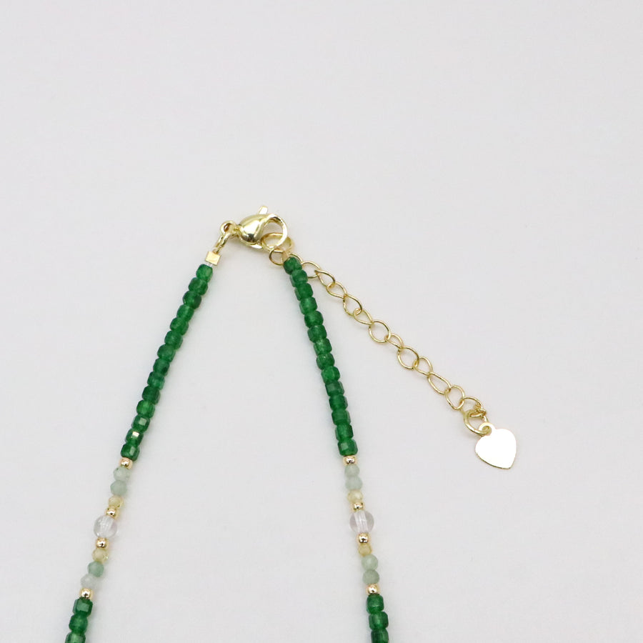 Nice 6mm Sun Stone And 2mm Cubic Green Jade Necklace & Bracelet Set