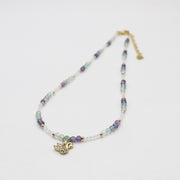 Nice 3mm Faceted Fluorite And 2mm Crystal Beads Necklace & Bracelet Set