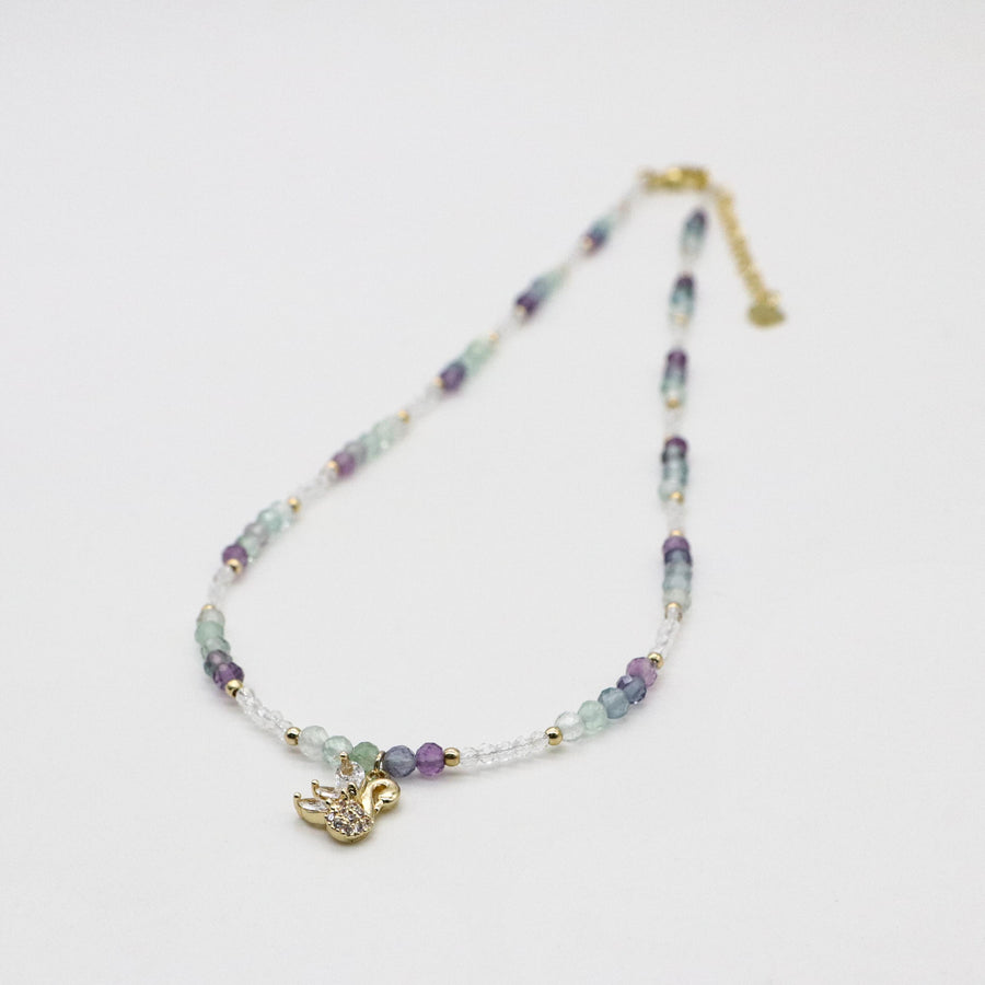 Nice 3mm Faceted Fluorite And 2mm Crystal Beads Necklace & Bracelet Set