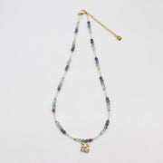 Nice 3mm Faceted Fluorite And 2mm Crystal Beads Necklace & Bracelet Set