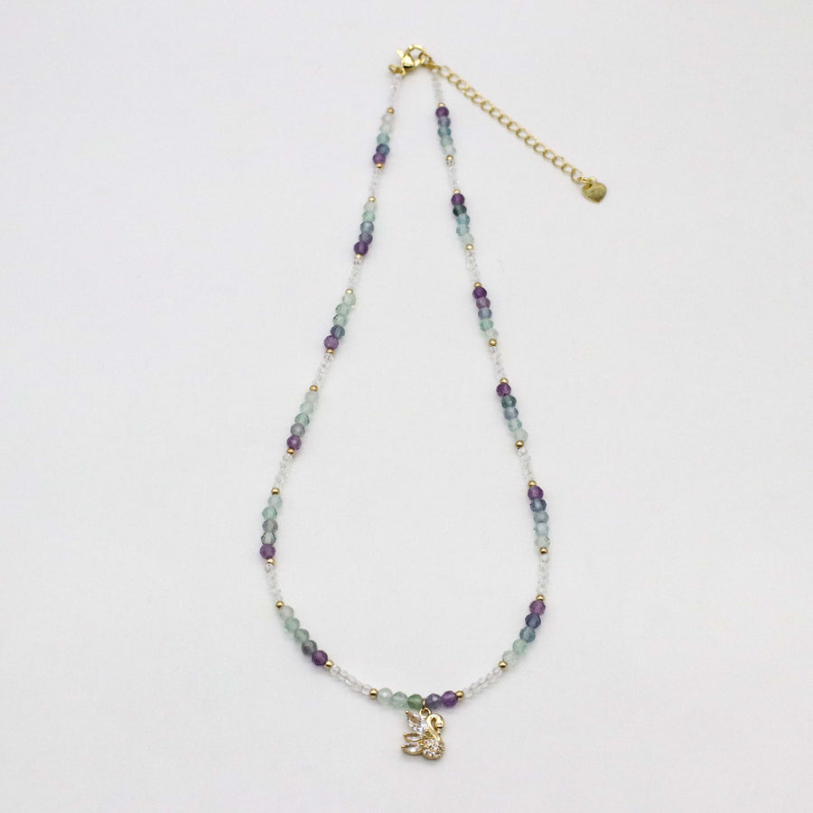 Nice 3mm Faceted Fluorite And 2mm Crystal Beads Necklace & Bracelet Set
