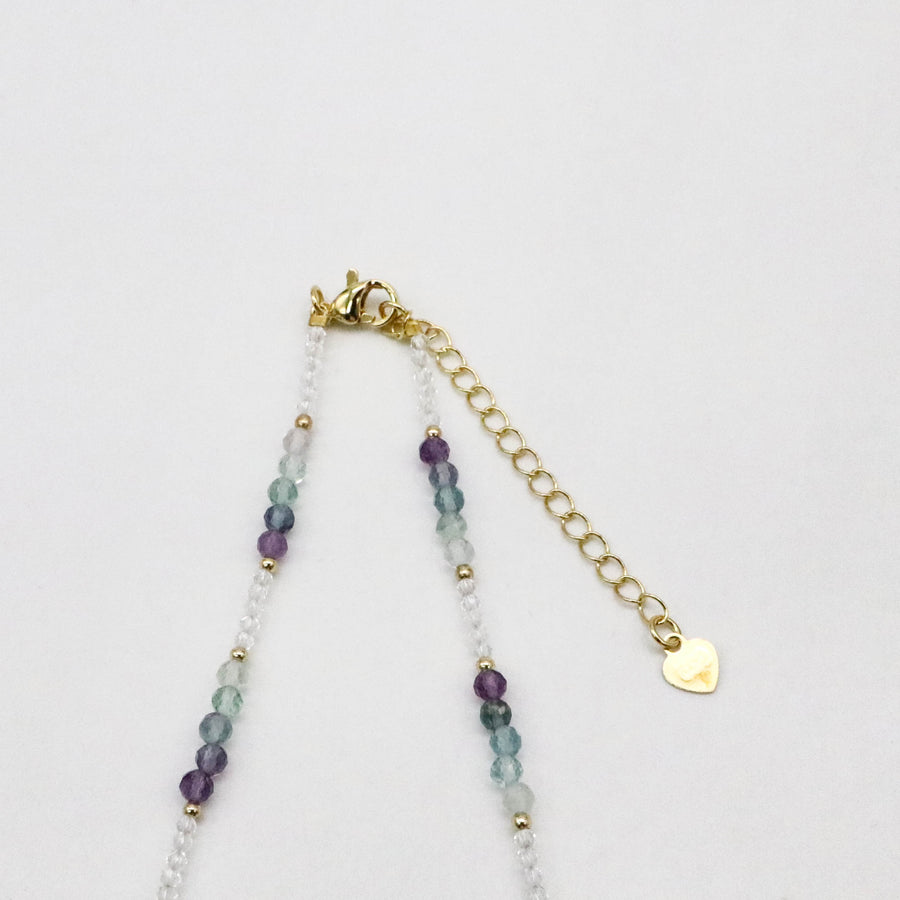 Nice 3mm Faceted Fluorite And 2mm Crystal Beads Necklace & Bracelet Set
