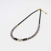 Nice 2mm Faceted Black Spinel With Shiny Crystal Beads Necklace & Bracelet Set