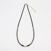 Nice 2mm Faceted Black Spinel With Shiny Crystal Beads Necklace & Bracelet Set