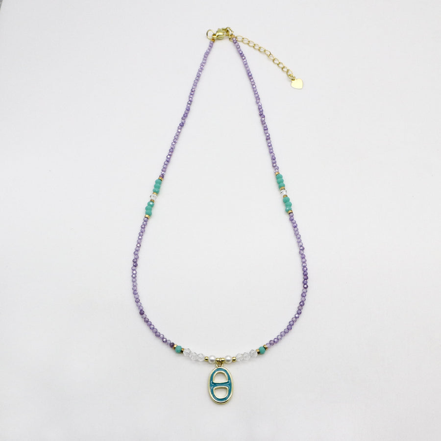Nice 2mm Faceted Purple Zircon Necklace & Bracelet Set For Spring Summer Style
