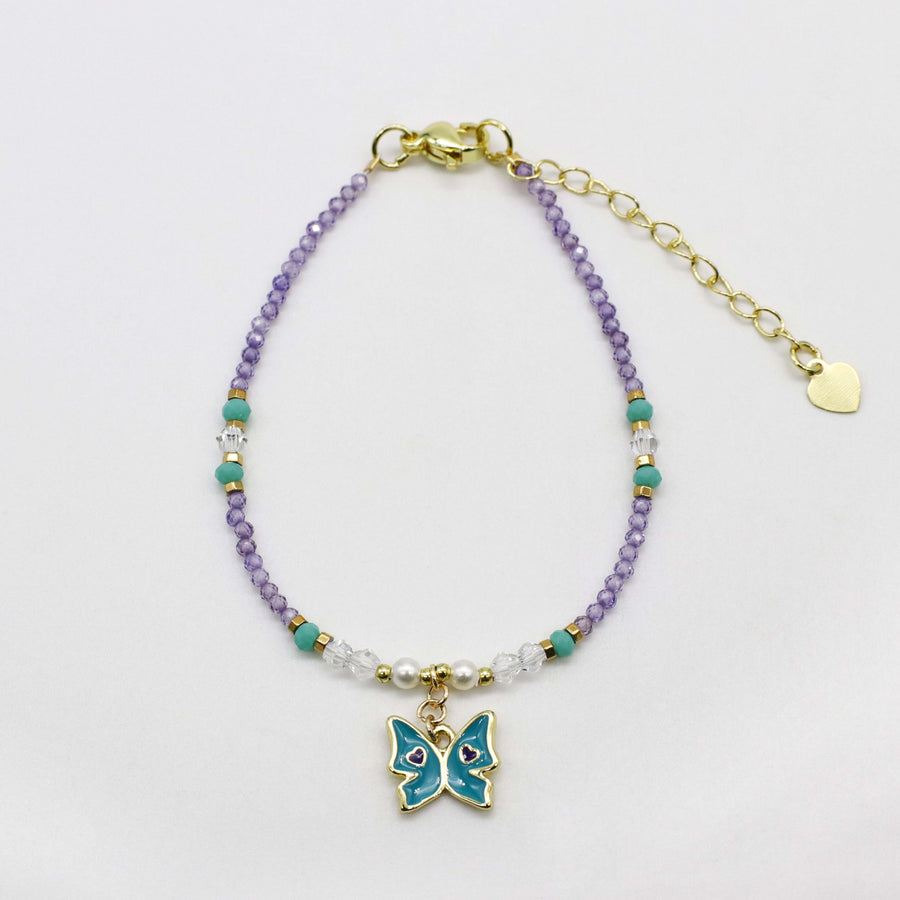 Nice 2mm Faceted Purple Zircon Necklace & Bracelet Set For Spring Summer Style