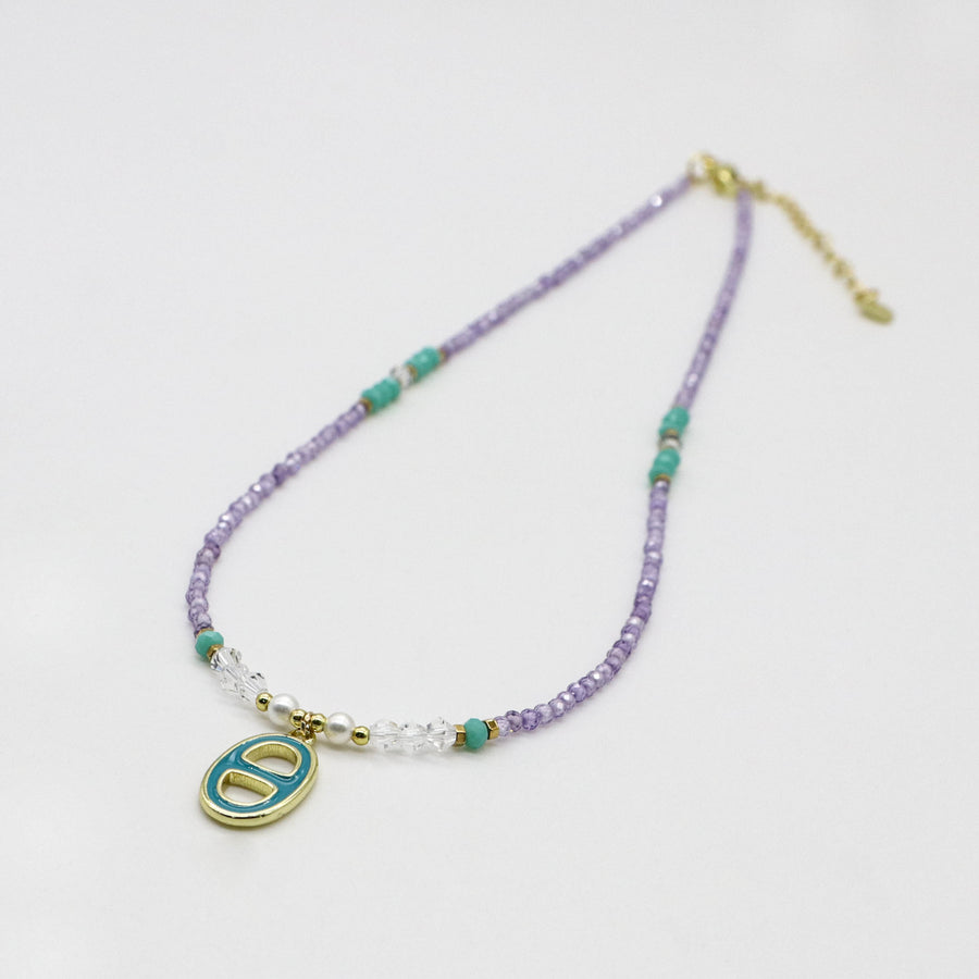 Nice 2mm Faceted Purple Zircon Necklace & Bracelet Set For Spring Summer Style