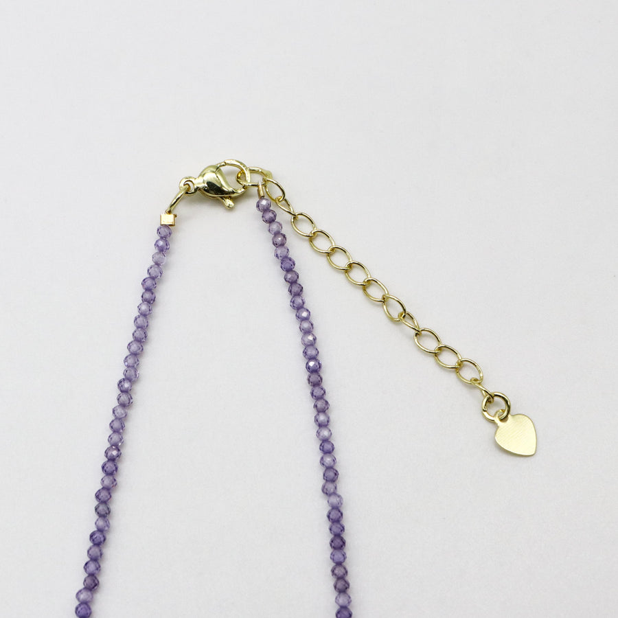 Nice 2mm Faceted Purple Zircon Necklace & Bracelet Set For Spring Summer Style