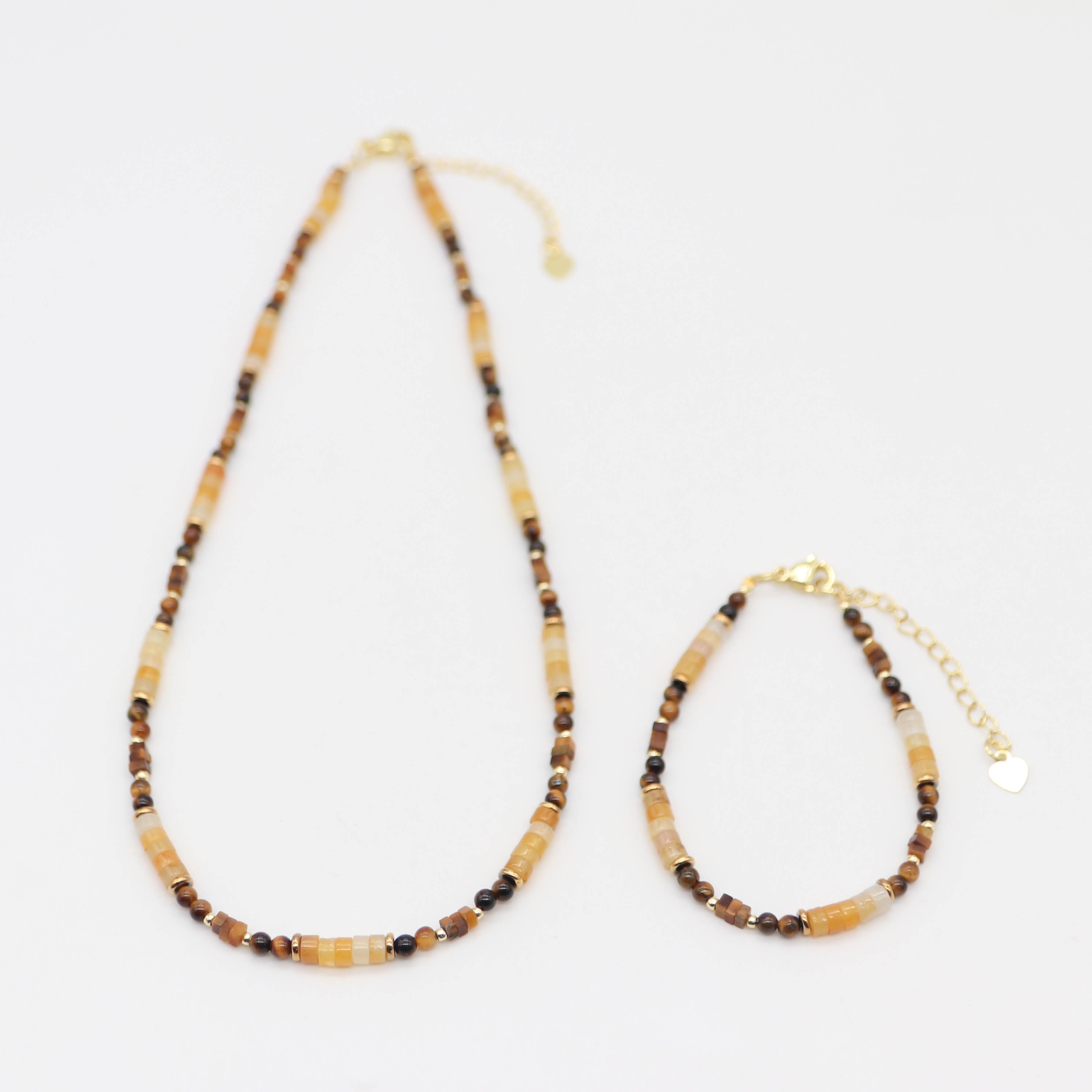 Nice 3.5mm Tiger Eye Natural Stone Beads Necklace & Bracelet Set