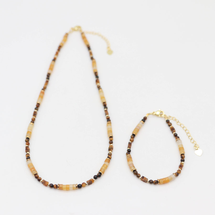 Nice 3.5mm Tiger Eye Natural Stone Beads Necklace & Bracelet Set