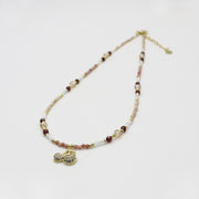 Nice 2mm Faceted Champagne Gold Zircon With Strawberry Pendant Necklace & Bracelet Set